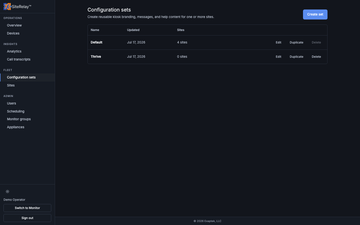 Actual SiteRelay administration screen for managing location content